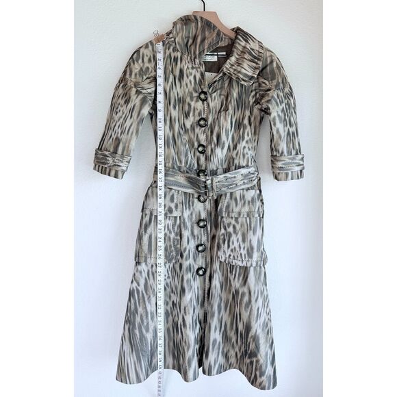 NEW SAMPLE Byron Lars Beauty Mark Warp Leopard Print Button Front Trench Coat 2 - Picture 5 of 9